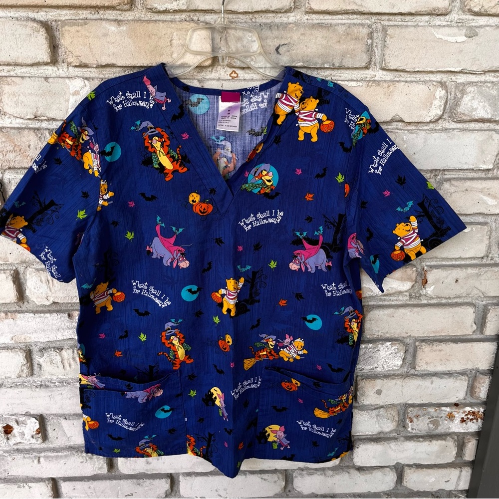 Disney Pooh and friends Halloween nurse scrub top